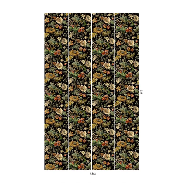 House of Hackney Avalon wallpaper in Noir, blooms and foliage in noir