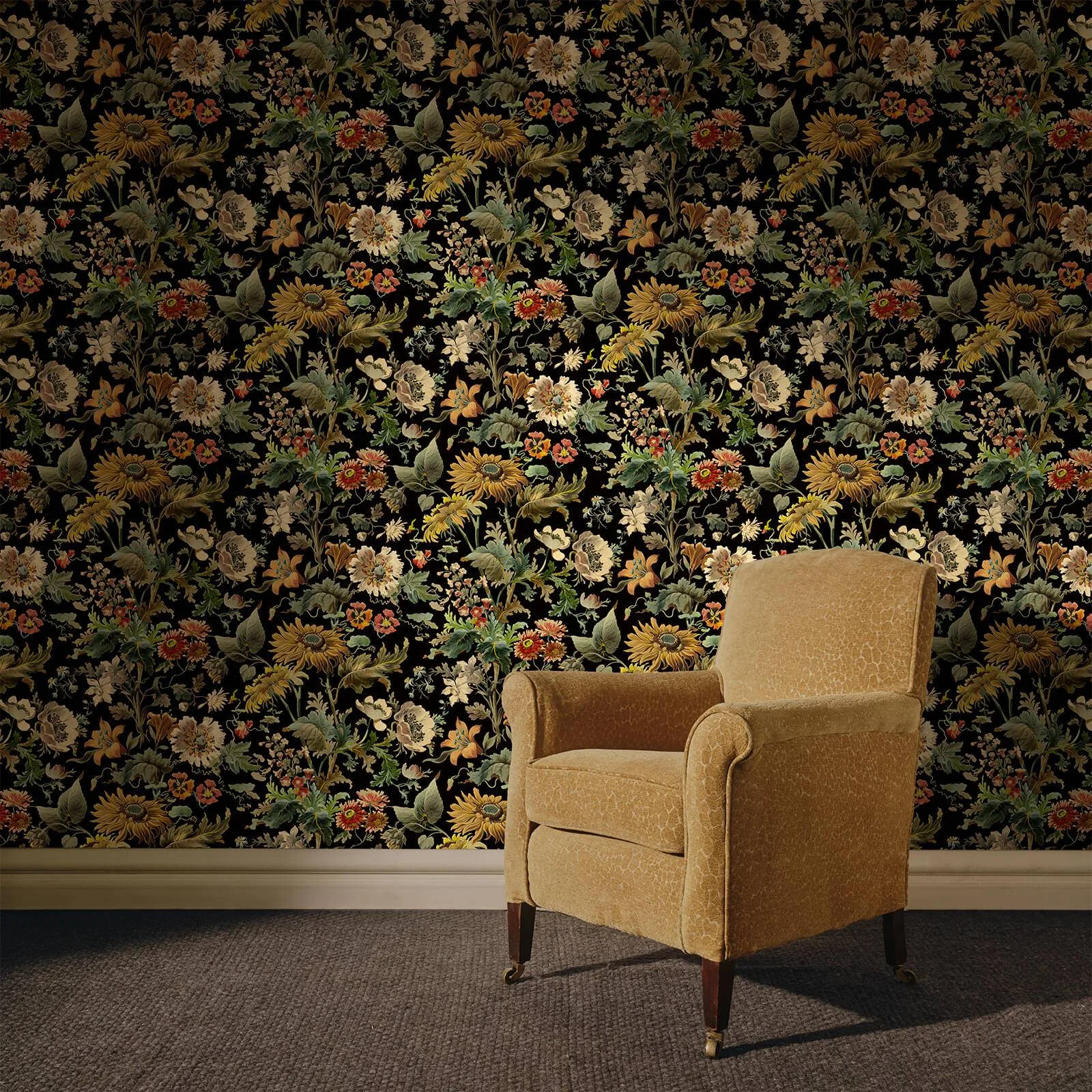 House of Hackney Avalon wallpaper in Noir, blooms and foliage in noir
