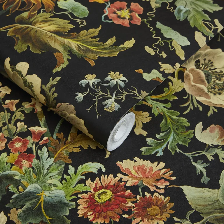 House of Hackney Avalon wallpaper in Noir, blooms and foliage in noir