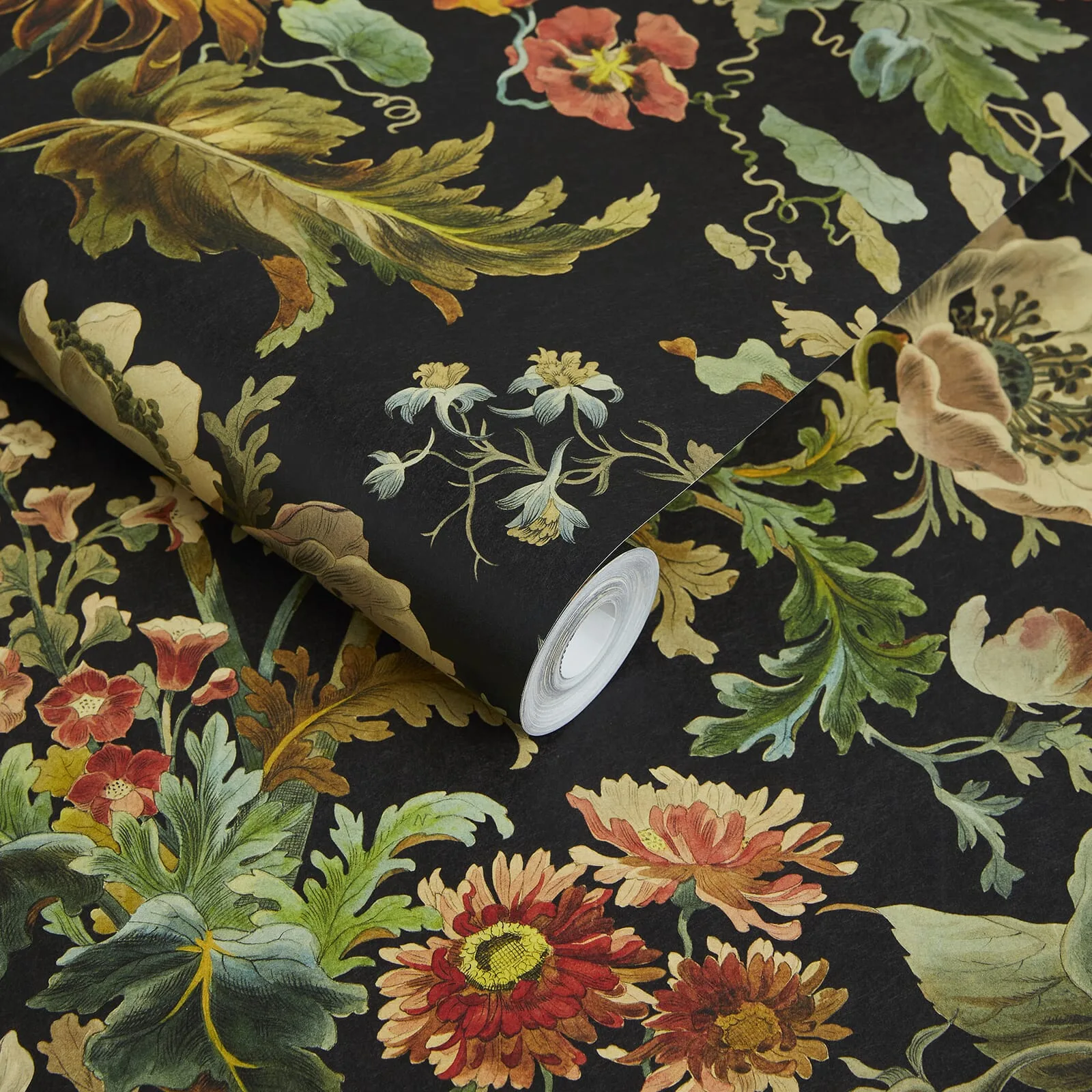 House of Hackney Avalon wallpaper in Noir, blooms and foliage in noir