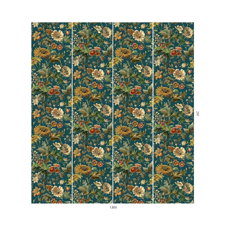 House of Hackney Avalon wallpaper in Petrol, blooms and foliage in petrol