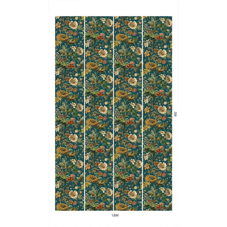 House of Hackney Avalon wallpaper in Petrol, blooms and foliage in petrol