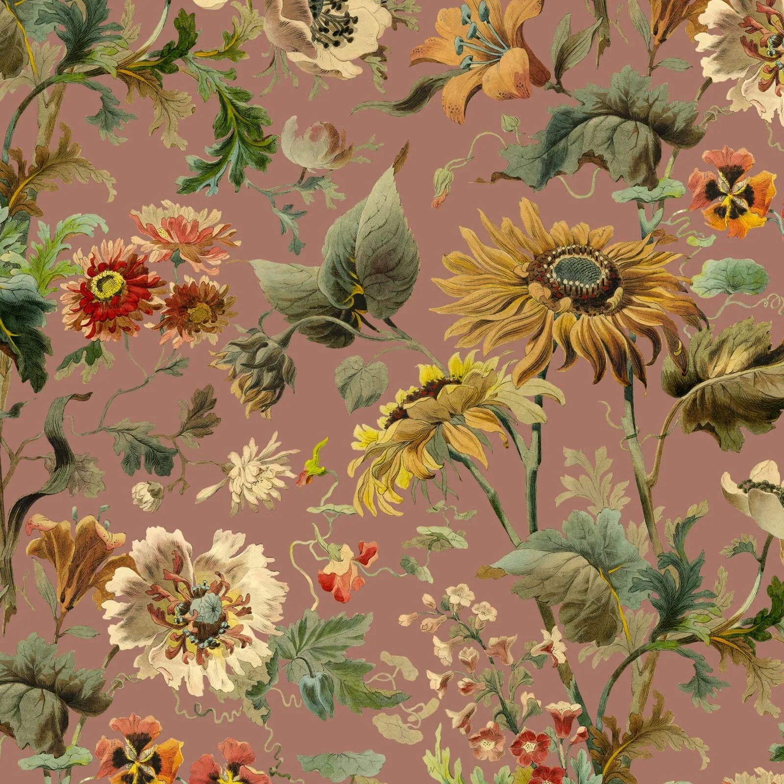 House of Hackney Avalon wallpaper in Puce Pink, blooms and foliage in pink