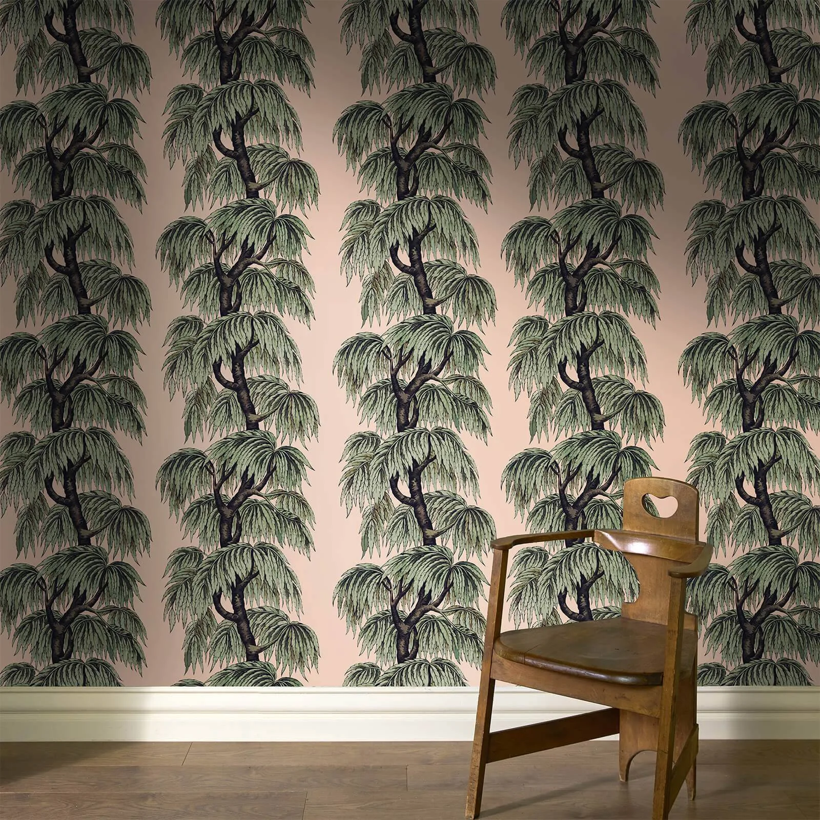 House of Hackney Babylon wallpaper in Blush Willow, foliage and geometric forms in blush willow
