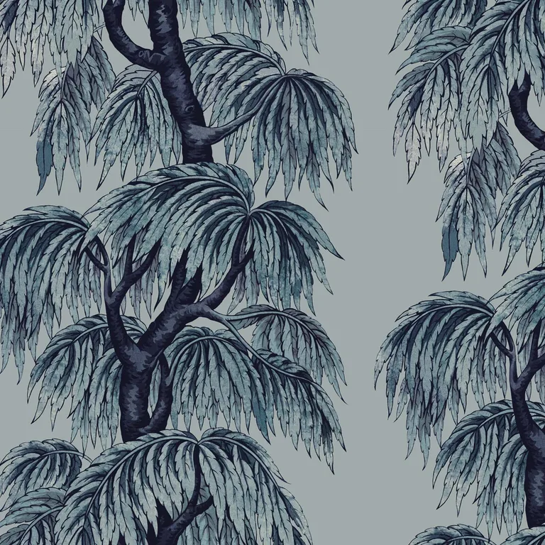 House of Hackney Babylon wallpaper in Celestial Blue, foliage and geometric forms in blue