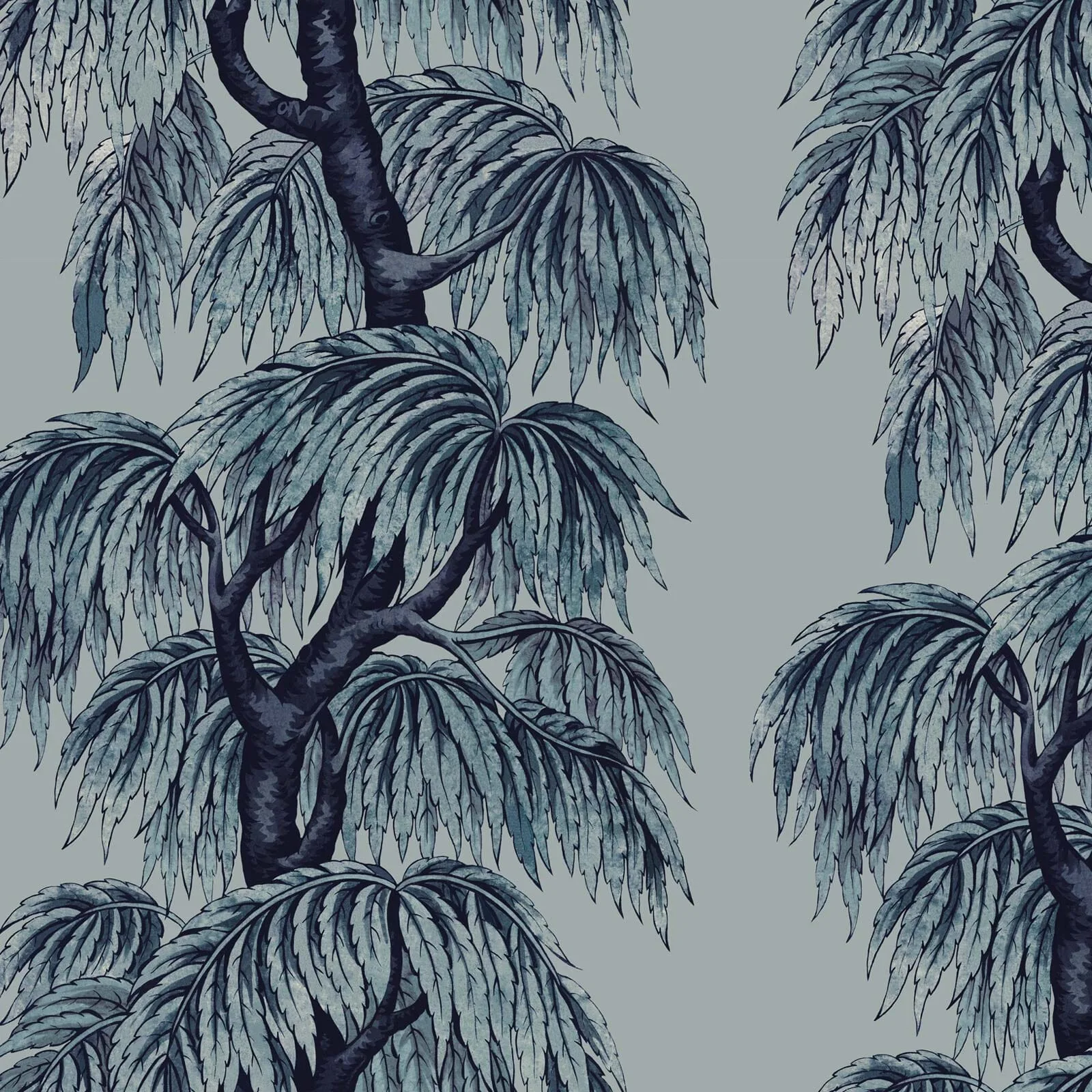 House of Hackney Babylon wallpaper in Celestial Blue, foliage and geometric forms in blue