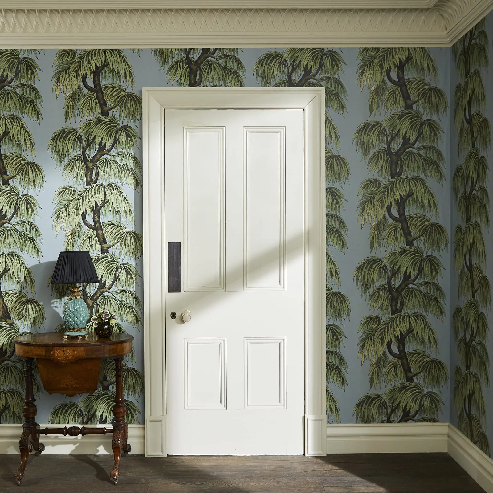 House of Hackney Babylon wallpaper in Dove Willow, foliage and birds in dove willow