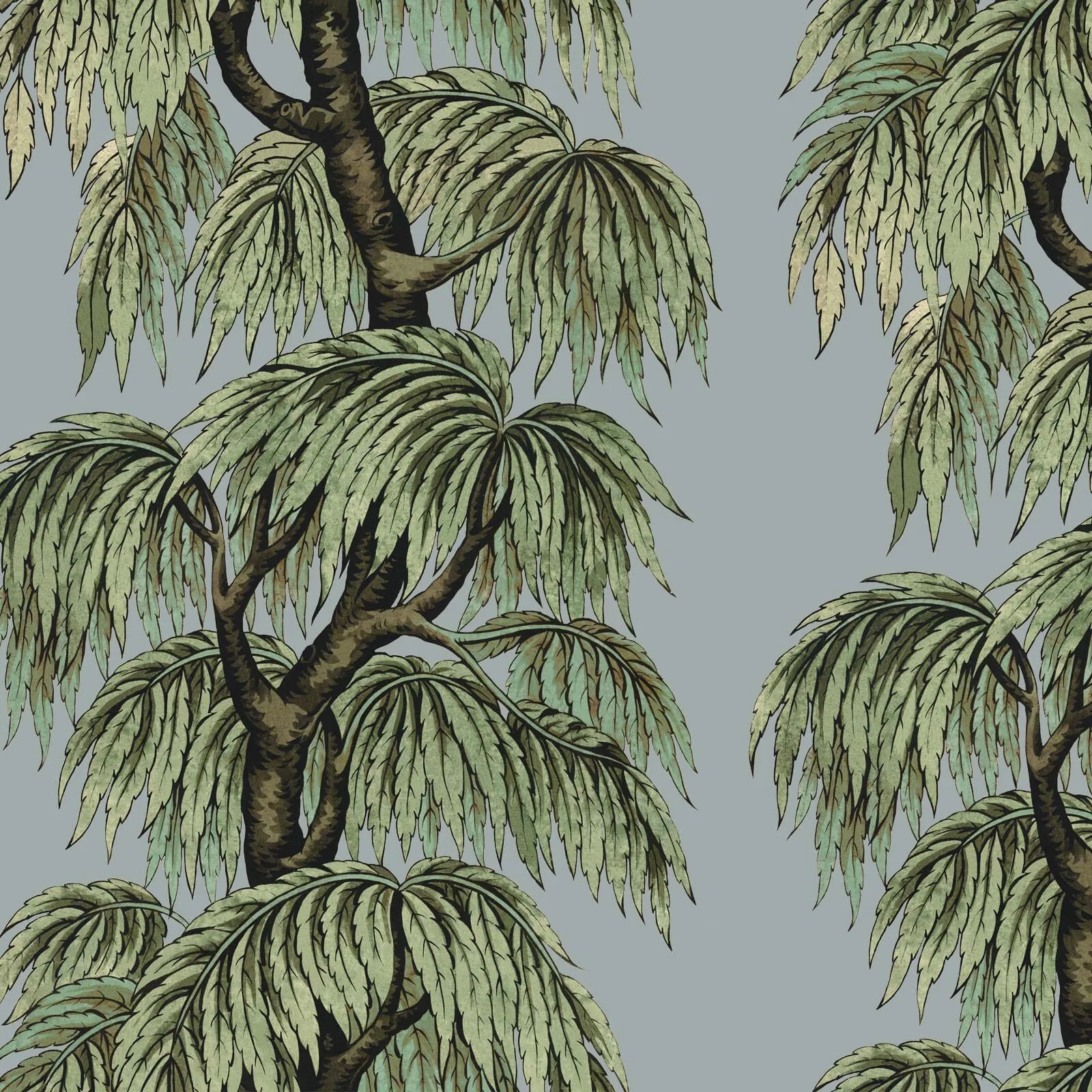 House of Hackney Babylon wallpaper in Dove Willow, foliage and birds in dove willow