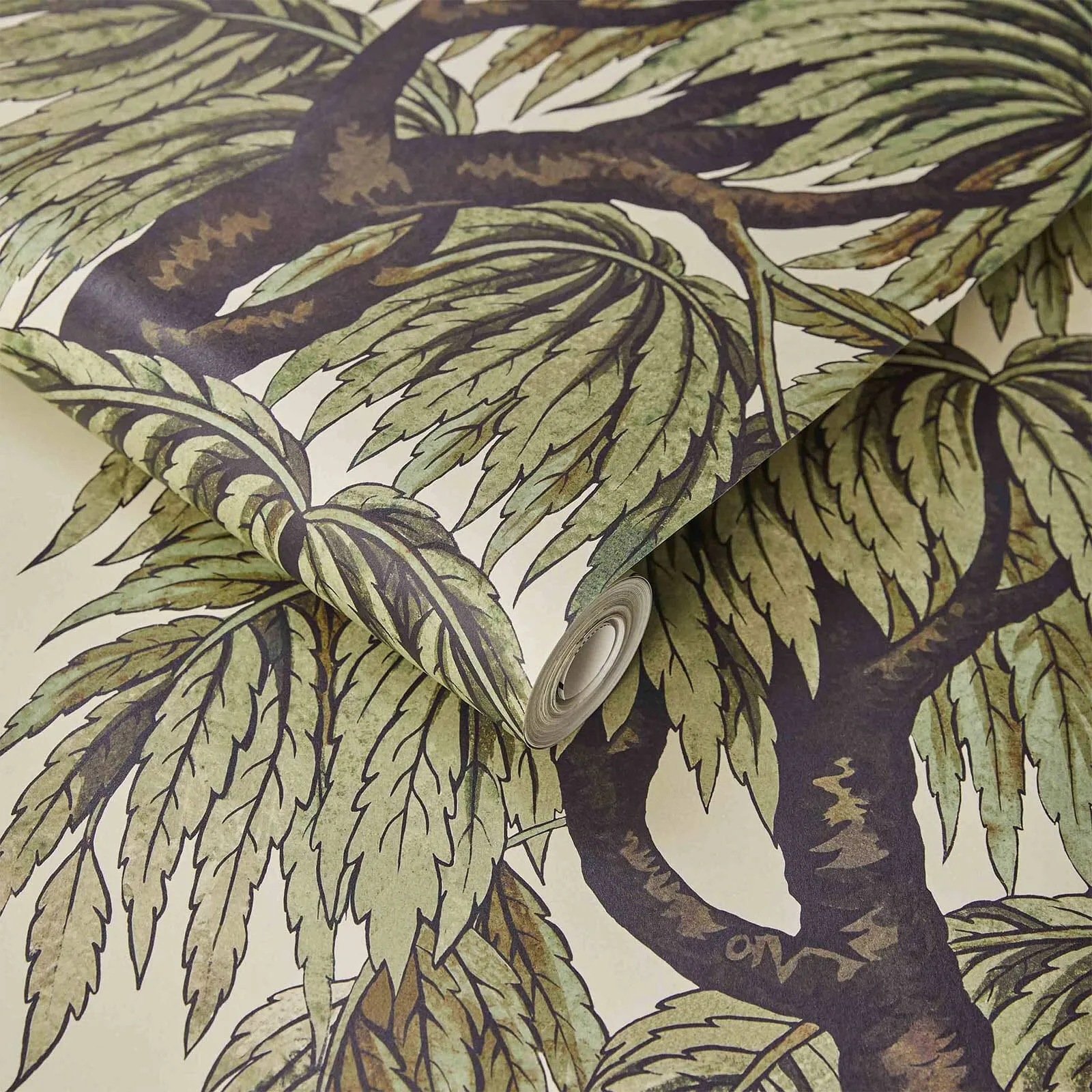 House of Hackney Babylon wallpaper in Papyrus Willow, foliage and geometric forms in papyrus willow