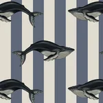 House of Hackney Baleana wallpaper in Denim, stripes in denim