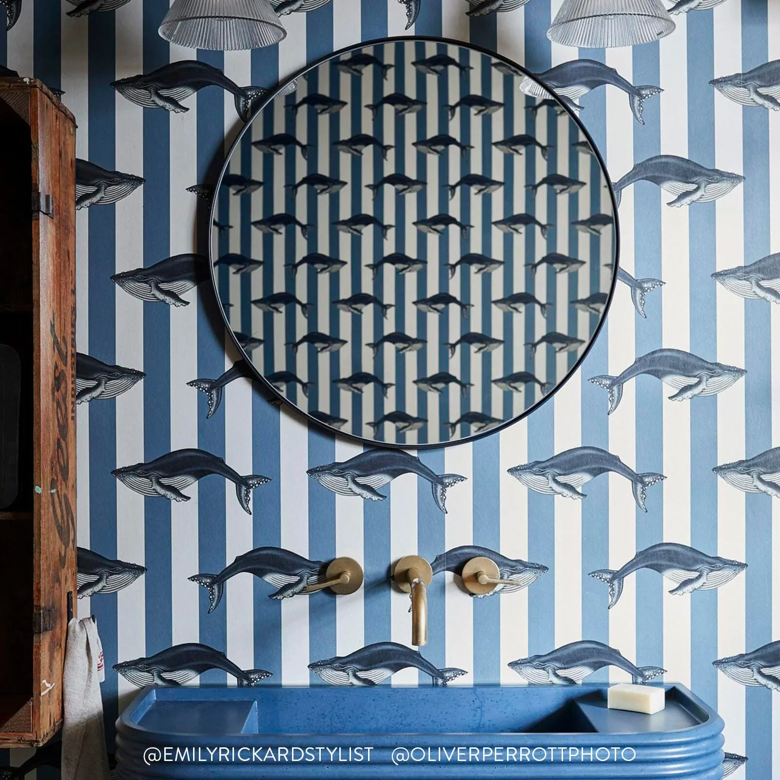 House of Hackney Baleana wallpaper in Denim, stripes in denim