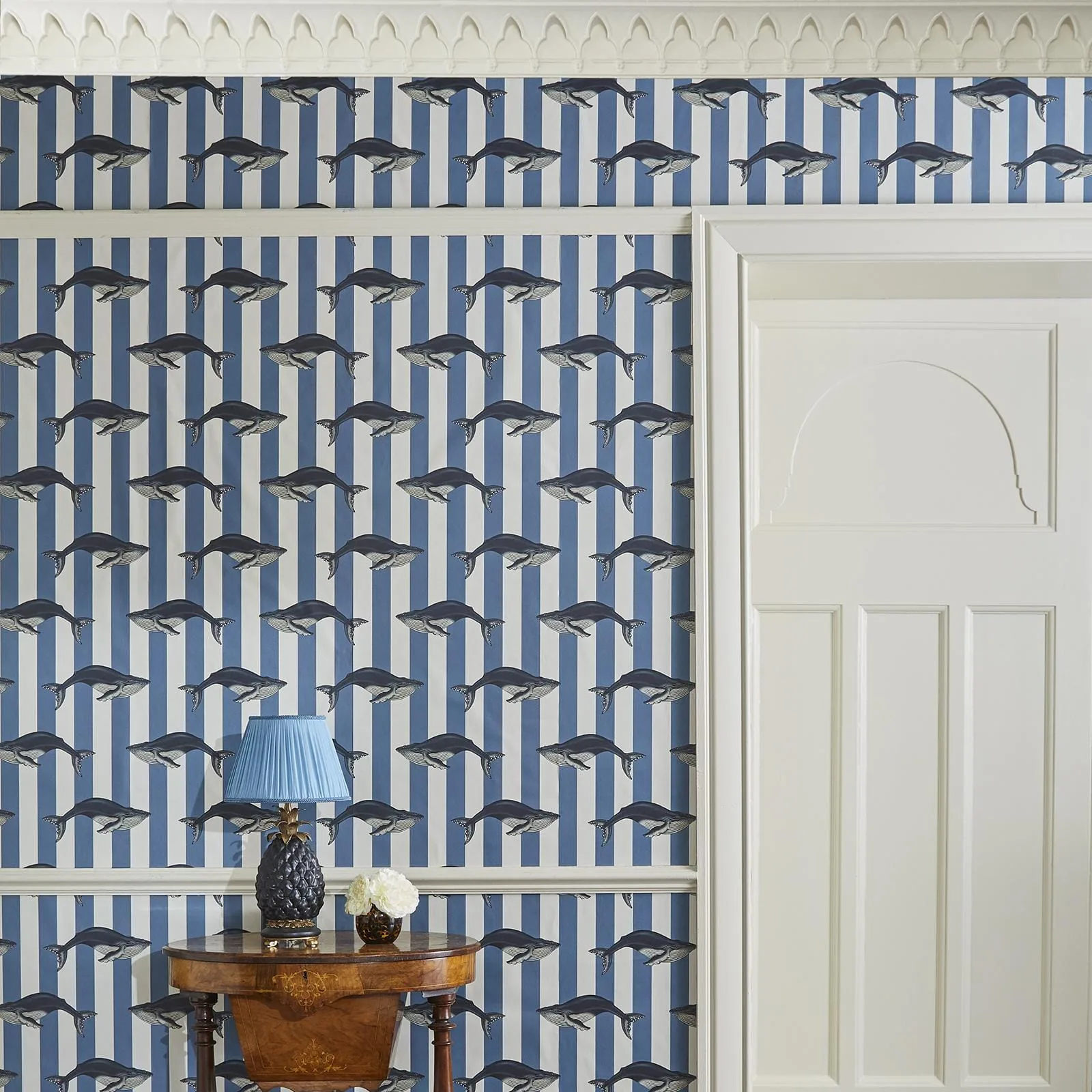 House of Hackney Baleana wallpaper in Denim, stripes in denim