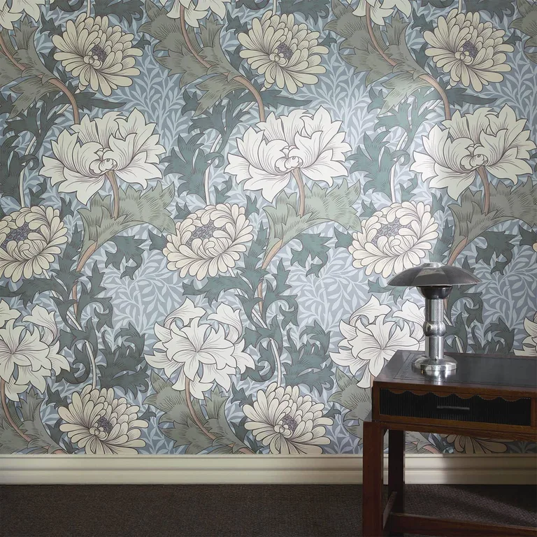 House of Hackney Chrysanthemum Magna wallpaper in Byzantine, blooms and foliage in byzantine