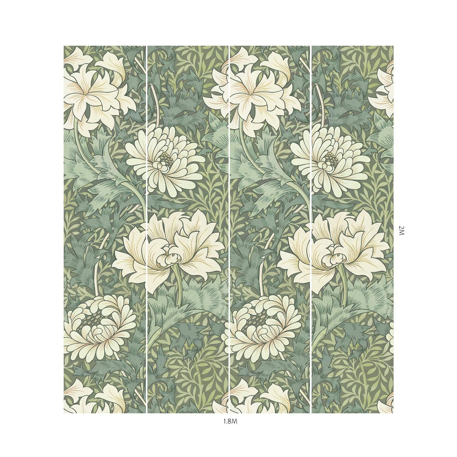 House of Hackney Chrysanthemum Magna Wallpaper in Sap House of Hackney Chrysanthemum Magna wallpaper in Sap, blooms and foliage in sap