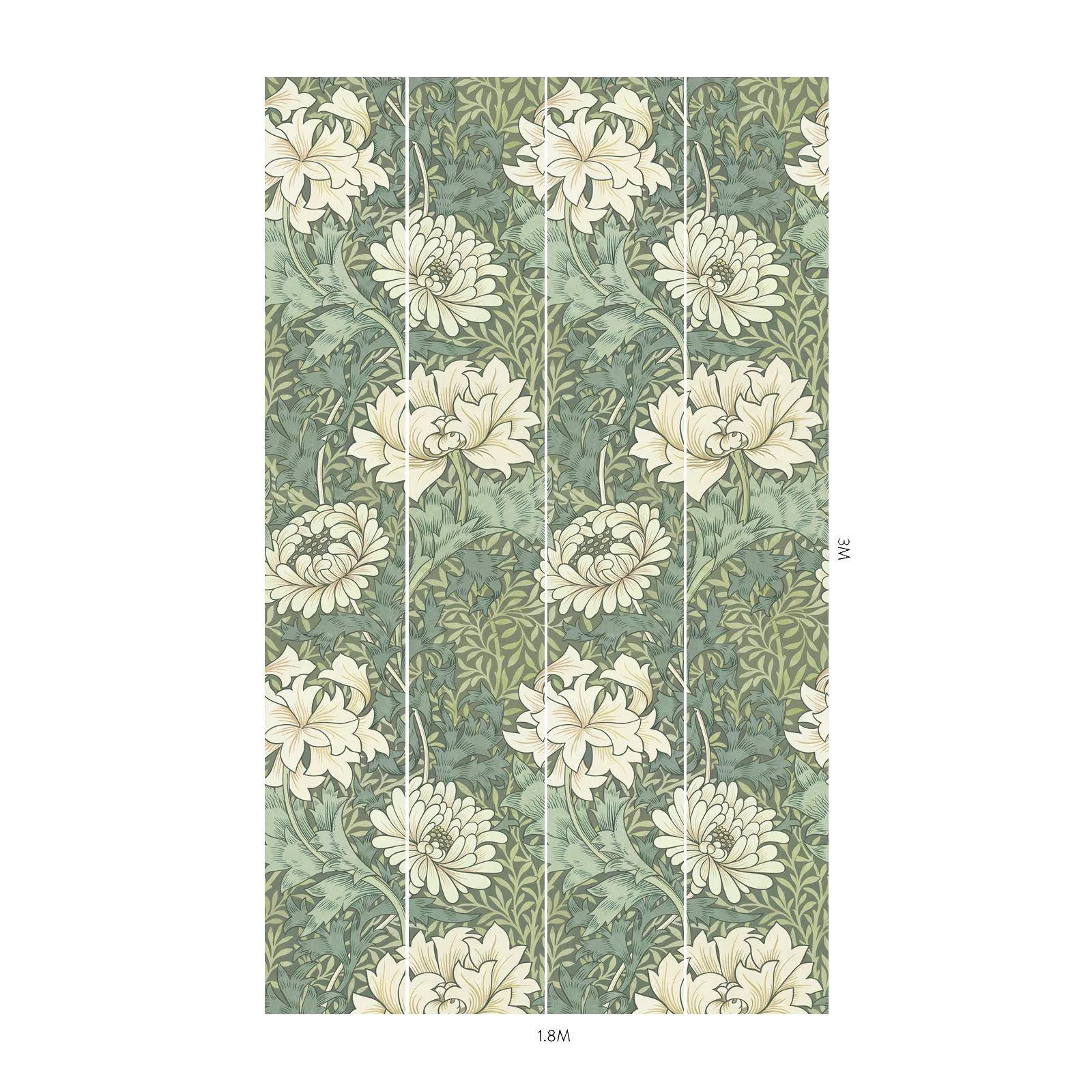 House of Hackney Chrysanthemum Magna Wallpaper in Sap House of Hackney Chrysanthemum Magna wallpaper in Sap, blooms and foliage in sap