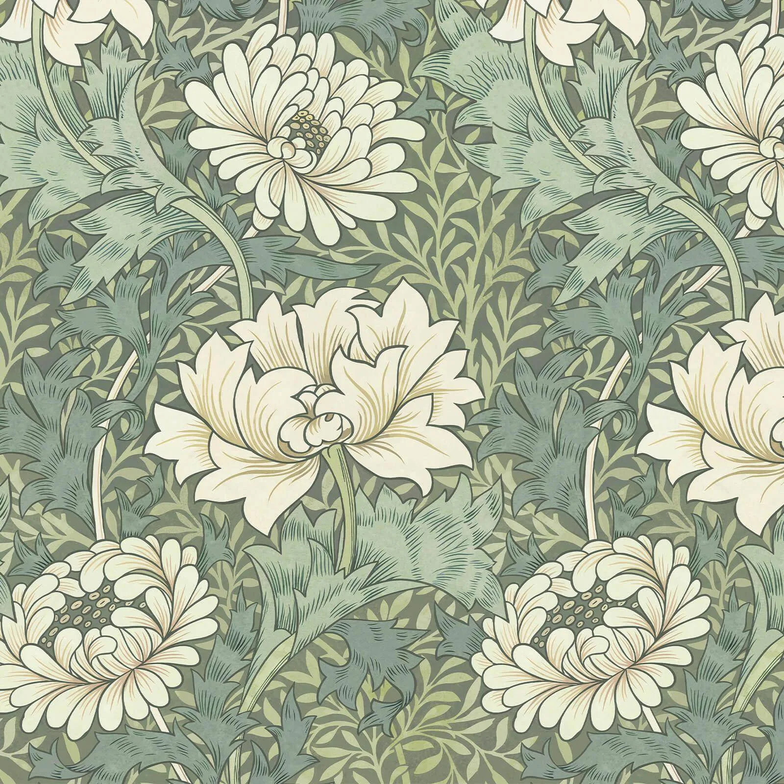 House of Hackney Chrysanthemum Magna wallpaper in Sap, blooms and foliage in sap