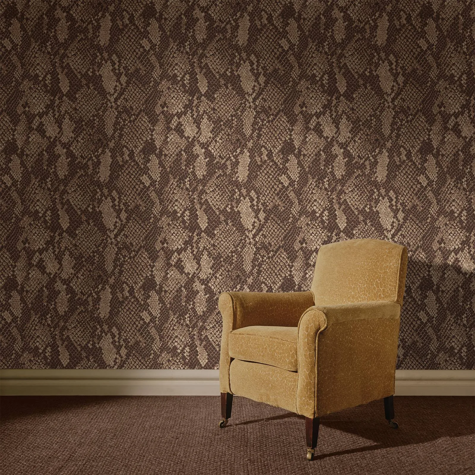 House of Hackney Cobra wallpaper in Cocoa, serpents and animal markings in cocoa