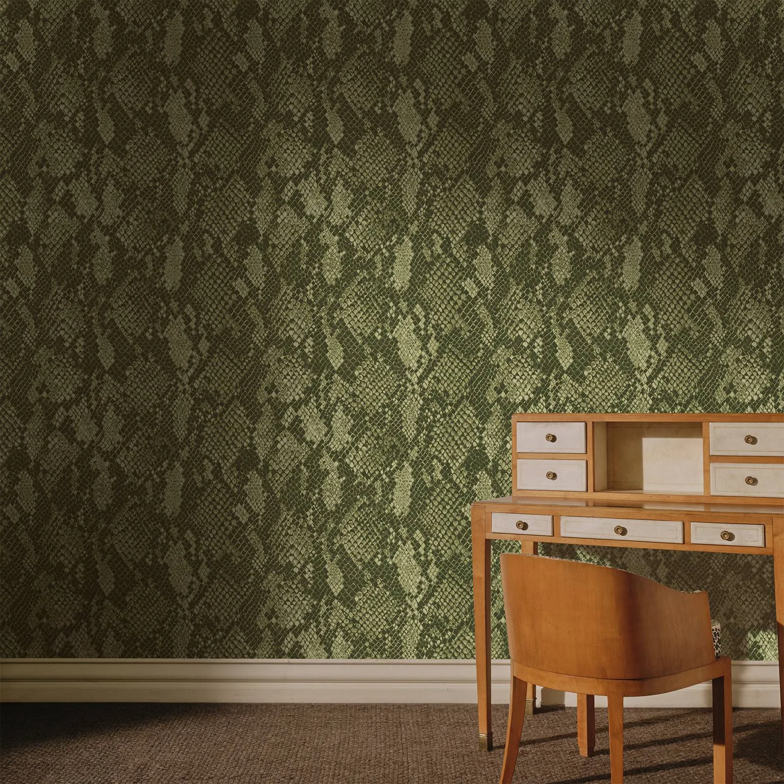 House of Hackney Cobra wallpaper in Laurustine, serpents and animal markings in rust
