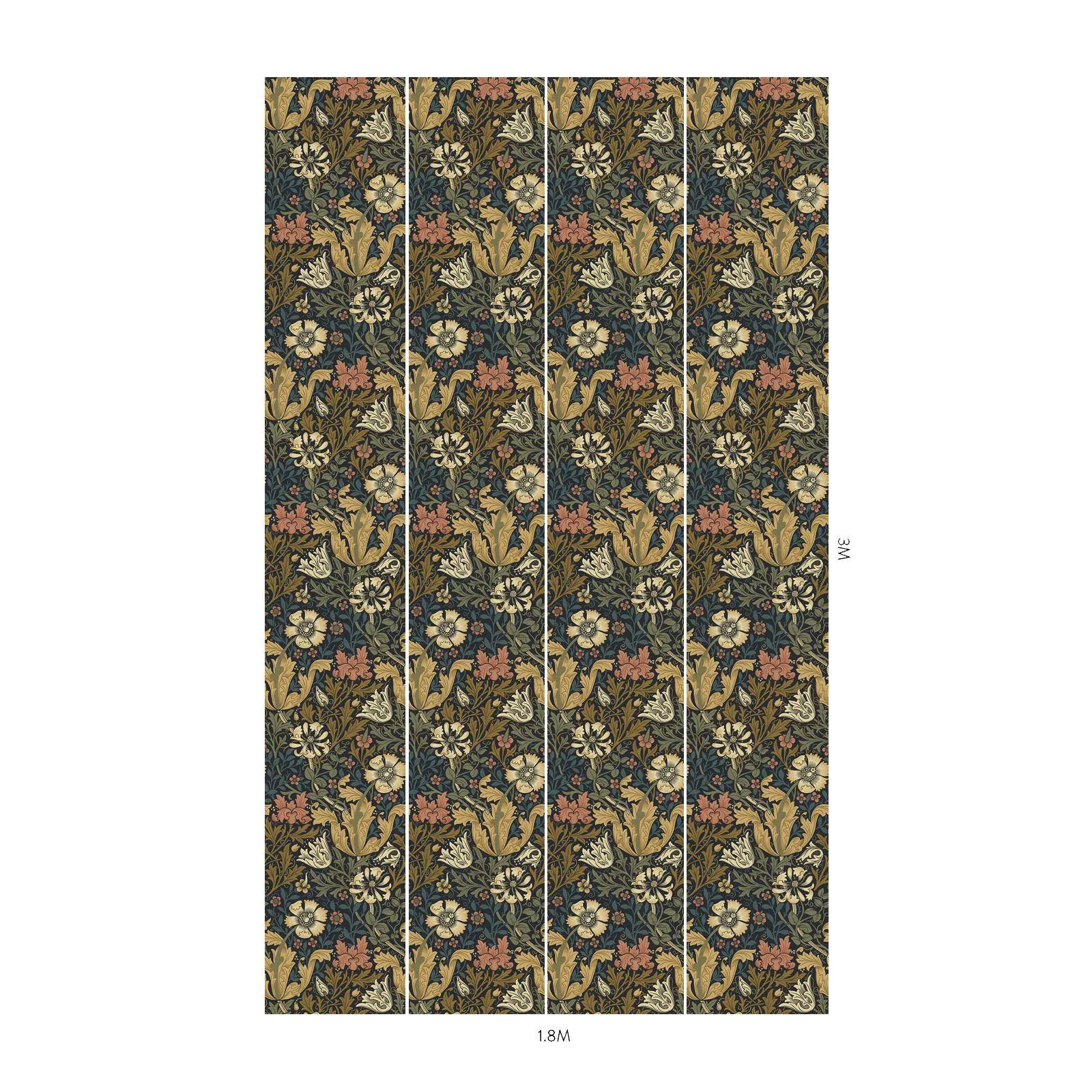 House of Hackney Compton wallpaper in Midnight, blooms and foliage in midnight