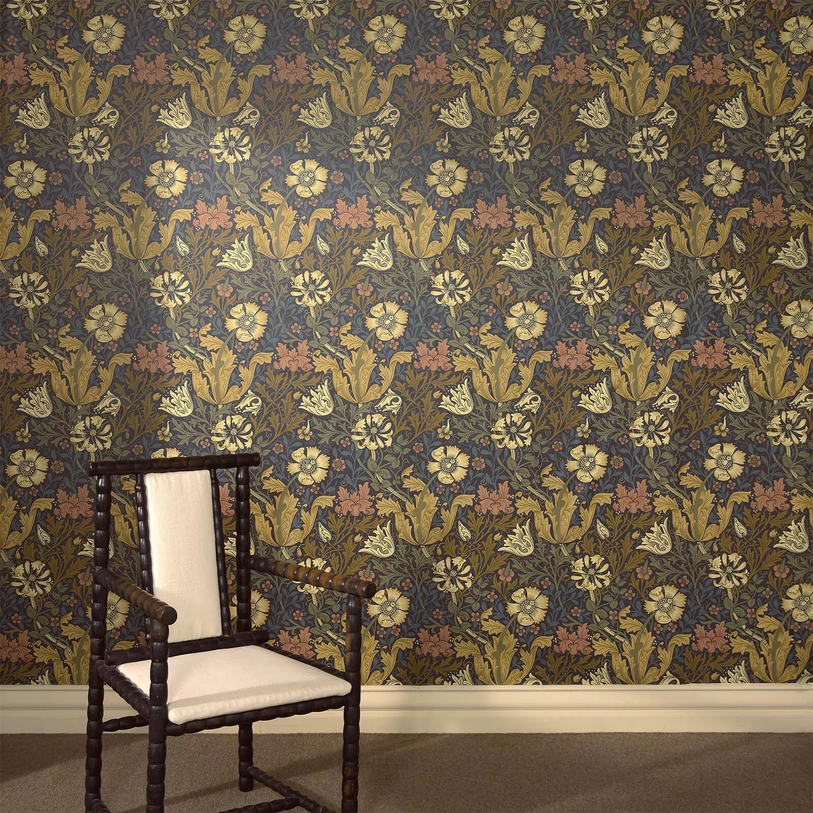 House of Hackney Compton wallpaper in Midnight, blooms and foliage in midnight