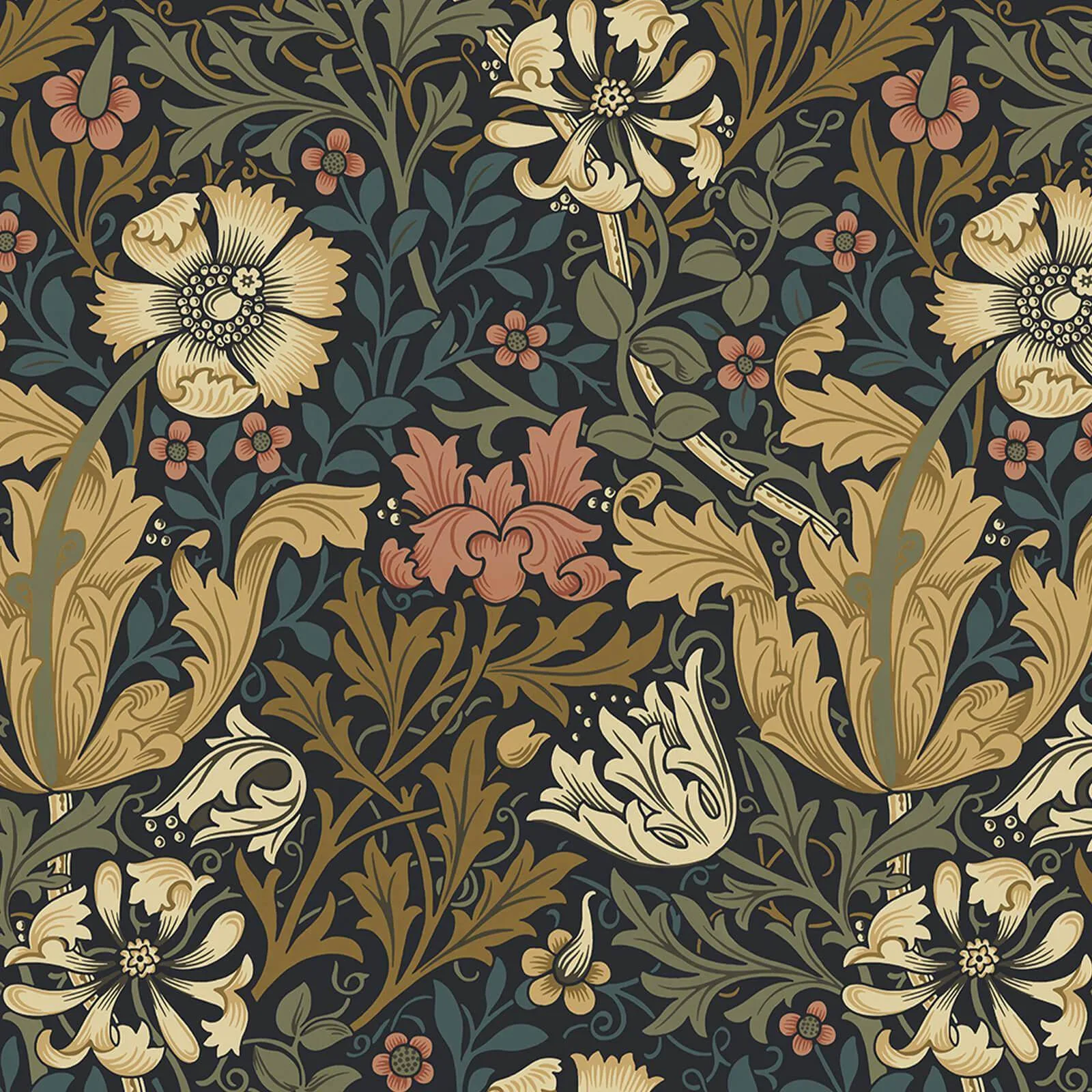 House of Hackney Compton wallpaper in Midnight, blooms and foliage in midnight