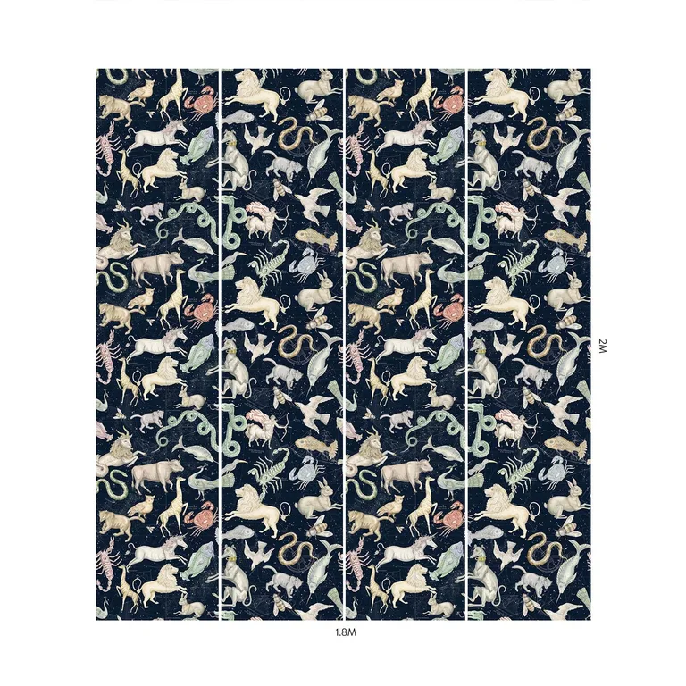 House of Hackney Cosmos wallpaper in Midnight, animal markings and celestial motifs in midnight