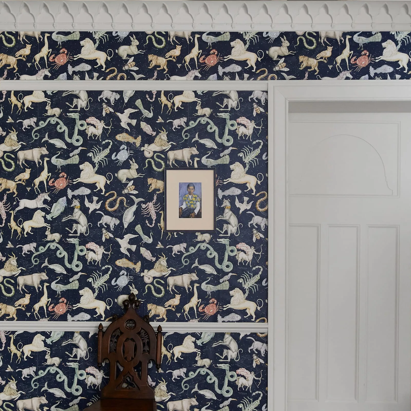 House of Hackney Cosmos wallpaper in Midnight, animal markings and celestial motifs in midnight