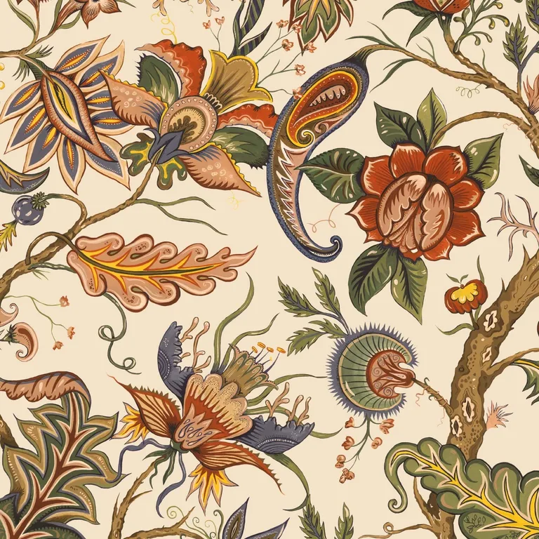 House of Hackney Damas wallpaper in Cream, blooms and foliage in cream