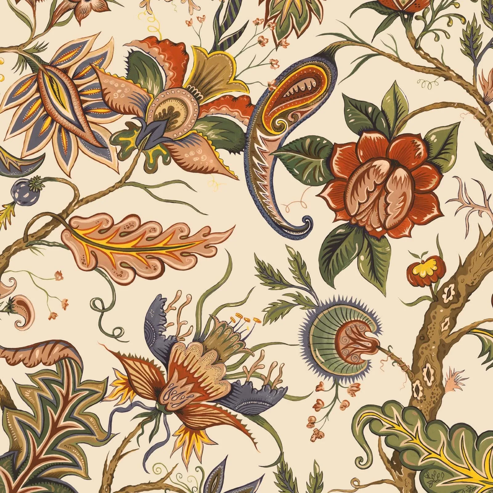 House of Hackney Damas wallpaper in Cream, blooms and foliage in cream