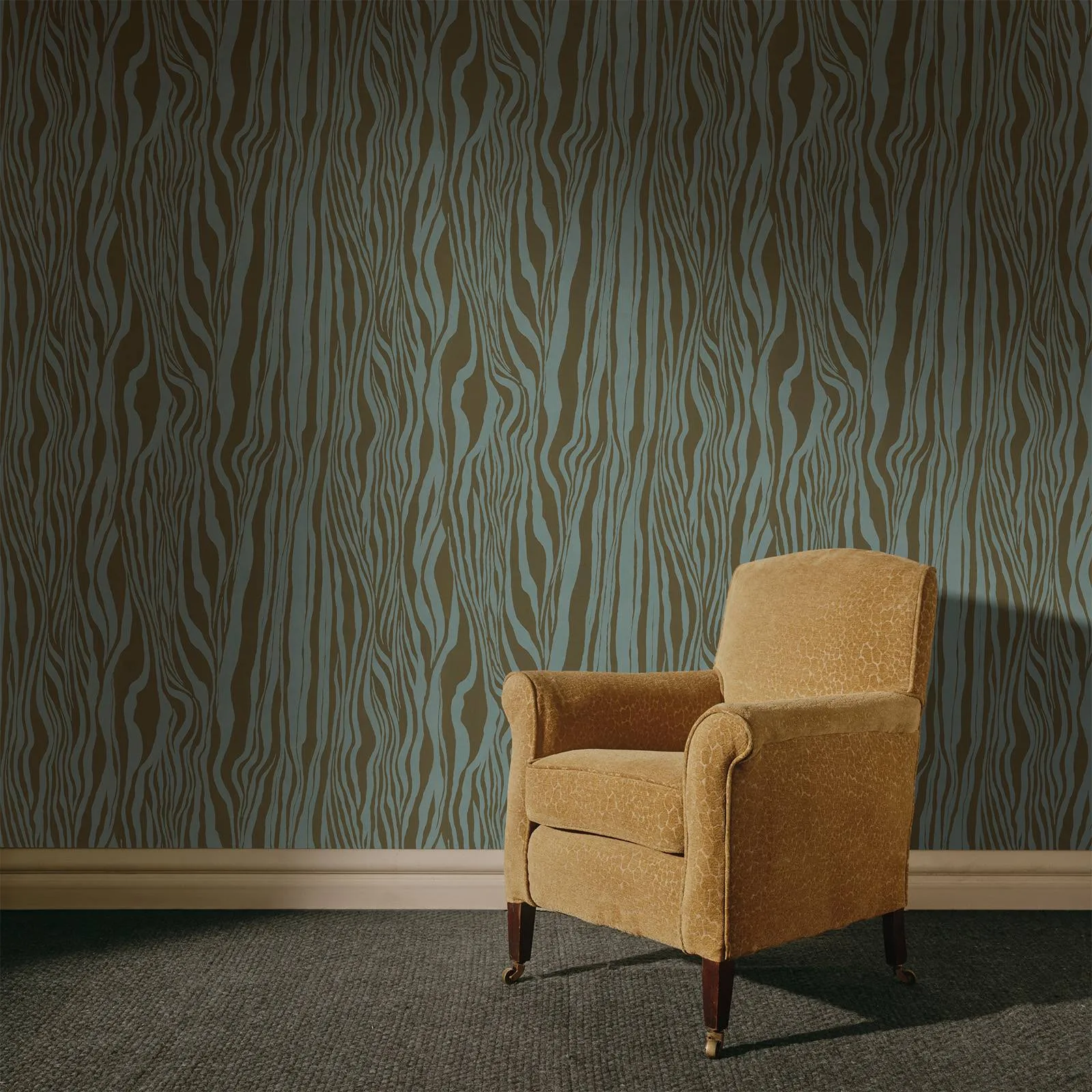 House of Hackney Dazzle wallpaper in Bronze, hand-drawn zebra stripes in warm metallic bronze
