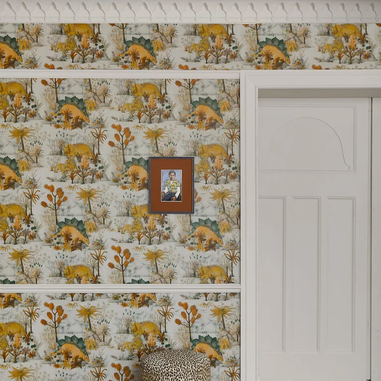 House of Hackney Dinosauria wallpaper in Dusk, animal markings in dusk