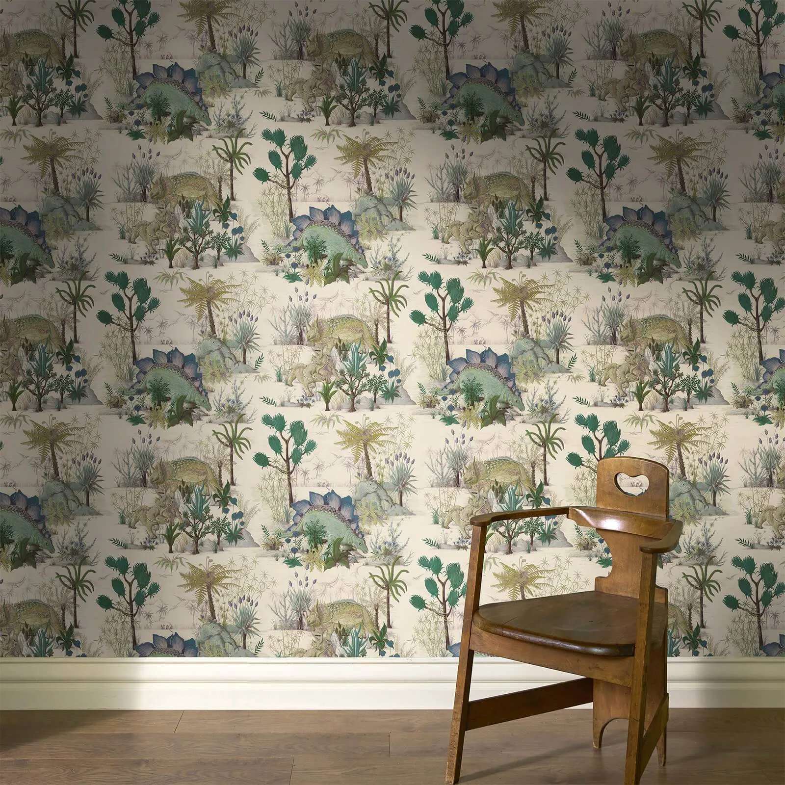 House of Hackney Dinosauria wallpaper in Ecru, foliage and animal markings in ecru