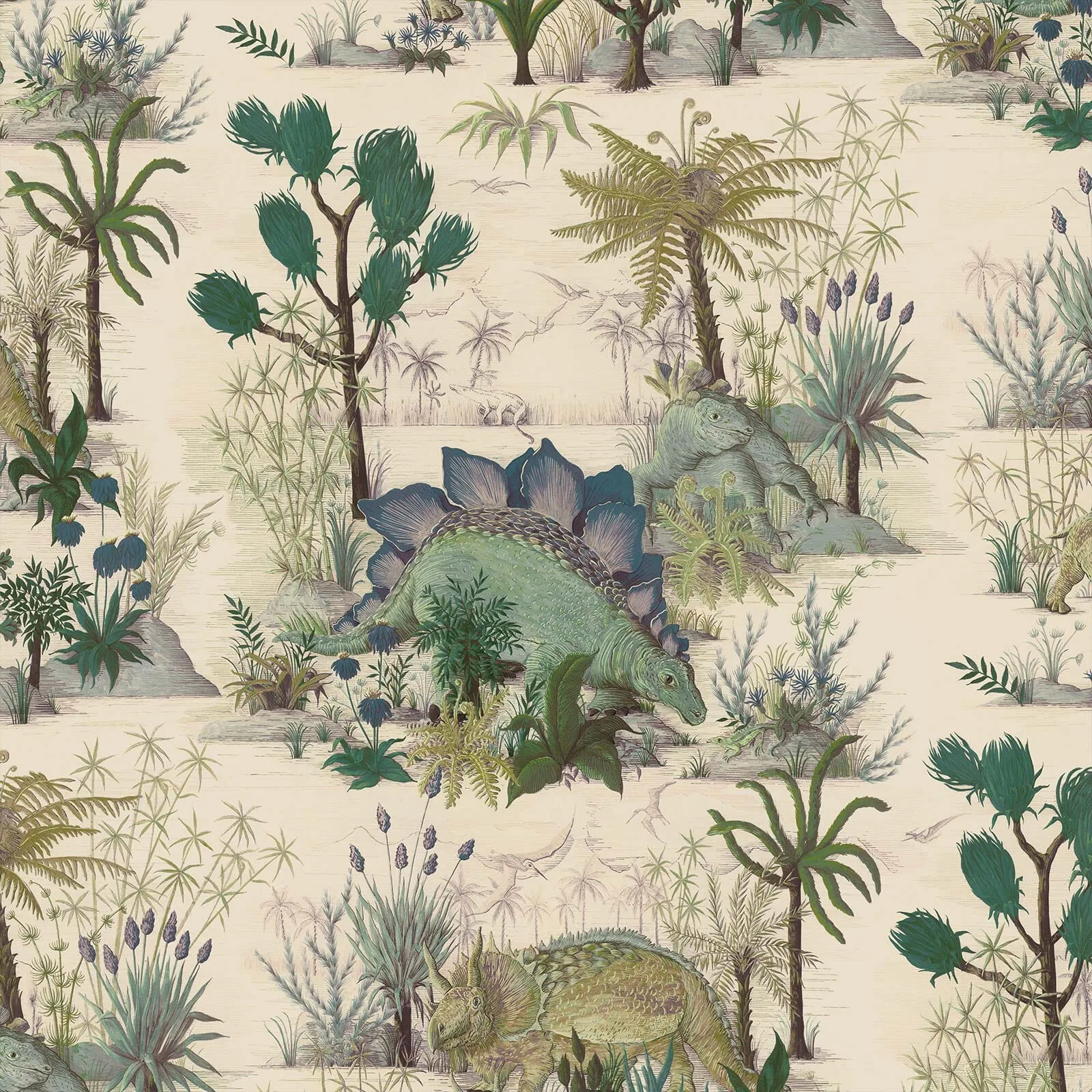 House of Hackney Dinosauria wallpaper in Ecru, foliage and animal markings in ecru