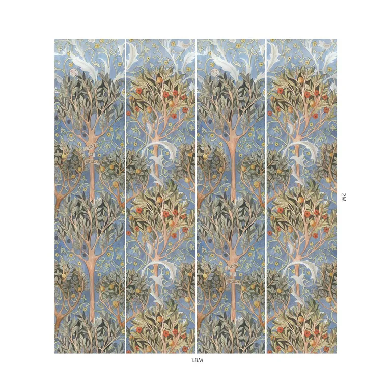 House of Hackney Earthly Paradise wallpaper in Celestial Blue, foliage and geometric forms in blue