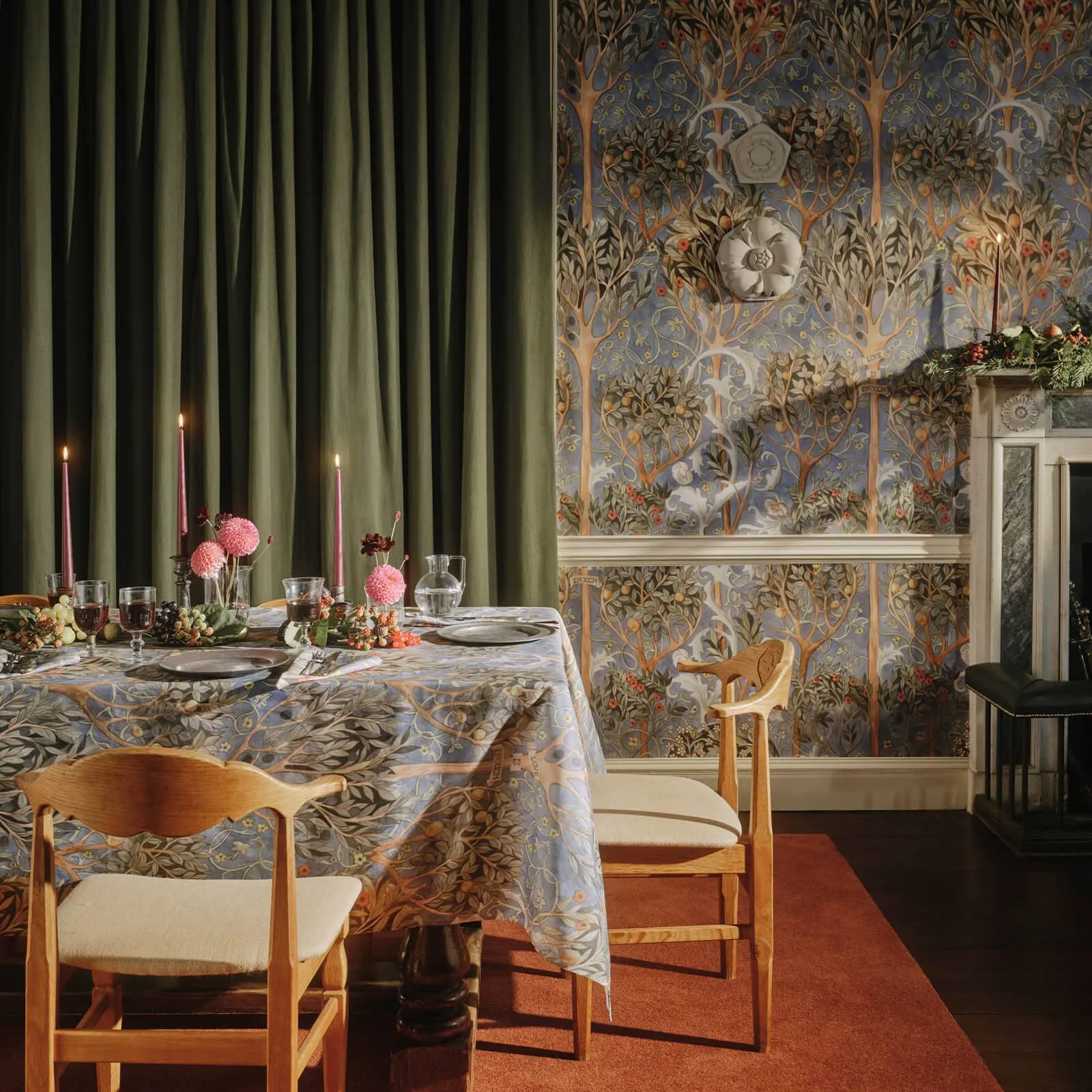 House of Hackney Earthly Paradise wallpaper in Celestial Blue, foliage and geometric forms in blue