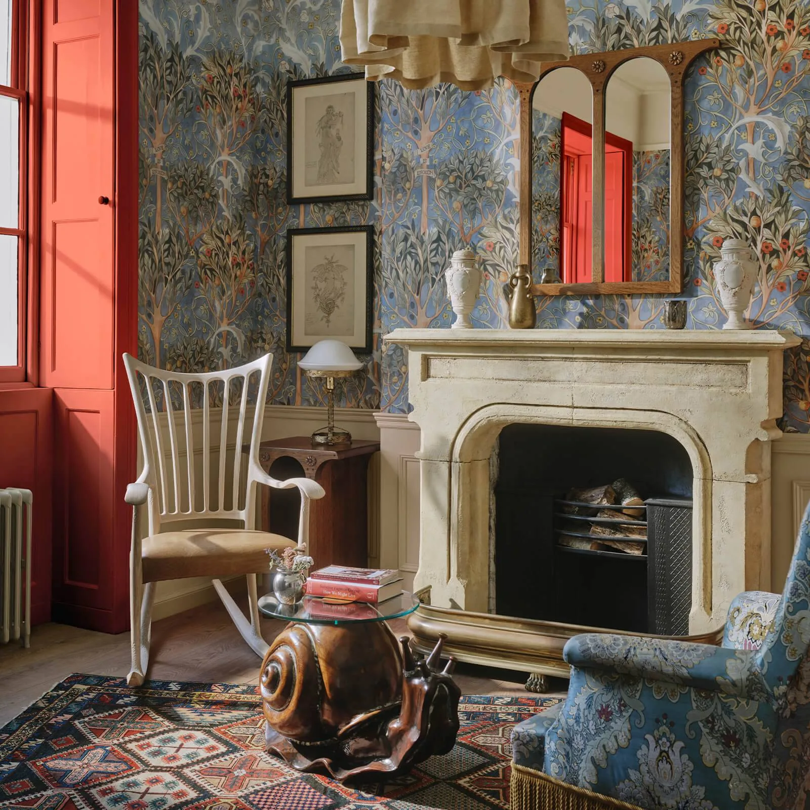 House of Hackney Earthly Paradise wallpaper in Celestial Blue, foliage and geometric forms in blue