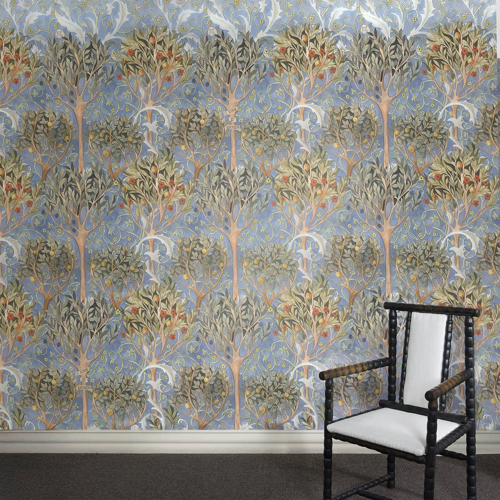 House of Hackney Earthly Paradise wallpaper in Celestial Blue, foliage and geometric forms in blue