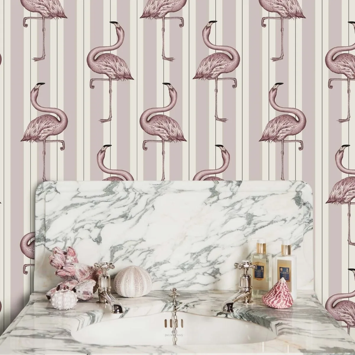 House of Hackney Flamboyance wallpaper in Off White & Macaroon Pink, animal markings and stripes in pink