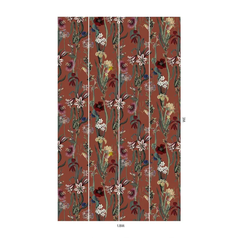 House of Hackney Flora Delanica wallpaper in Clay, blooms and foliage in clay