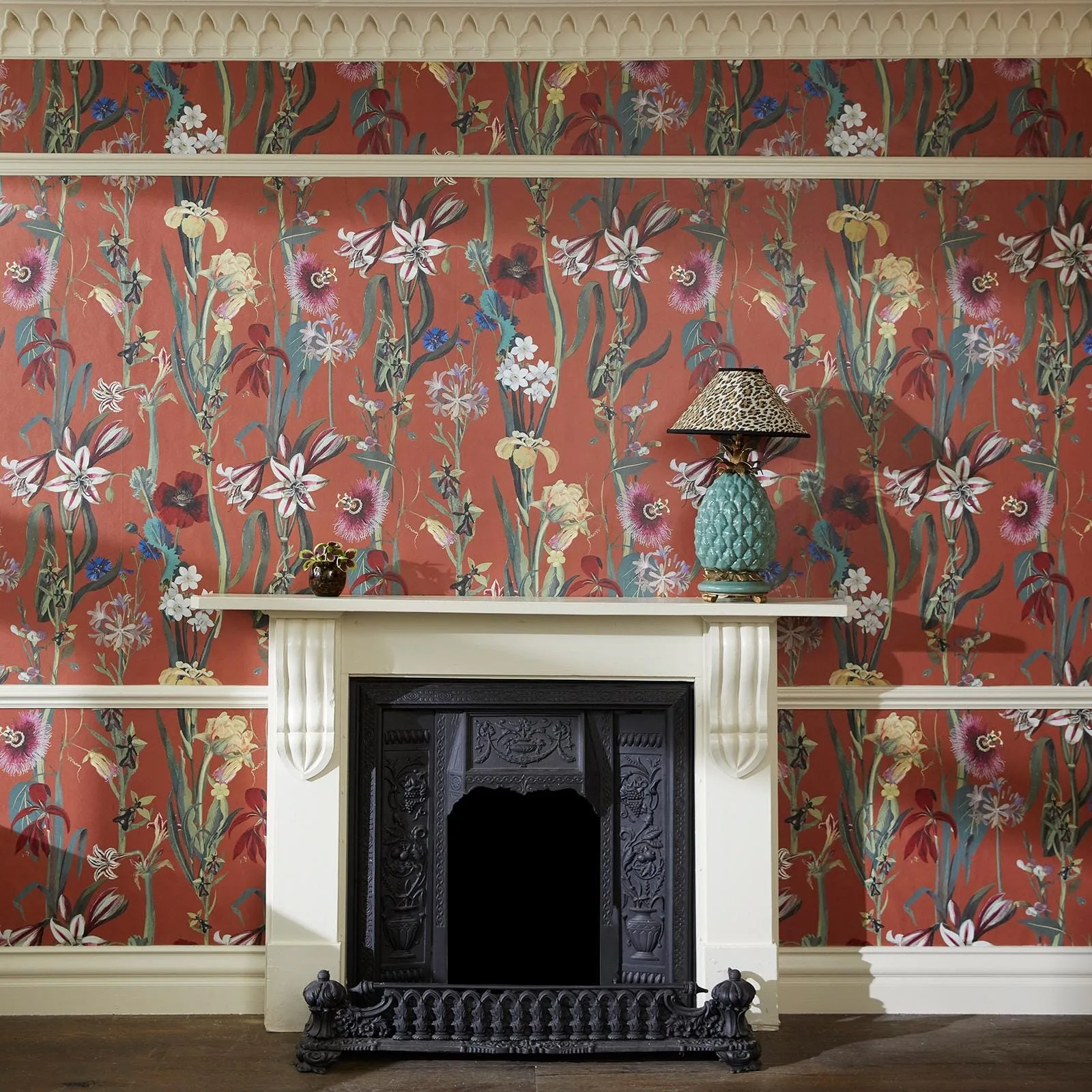 House of Hackney Flora Delanica wallpaper in Clay, blooms and foliage in clay