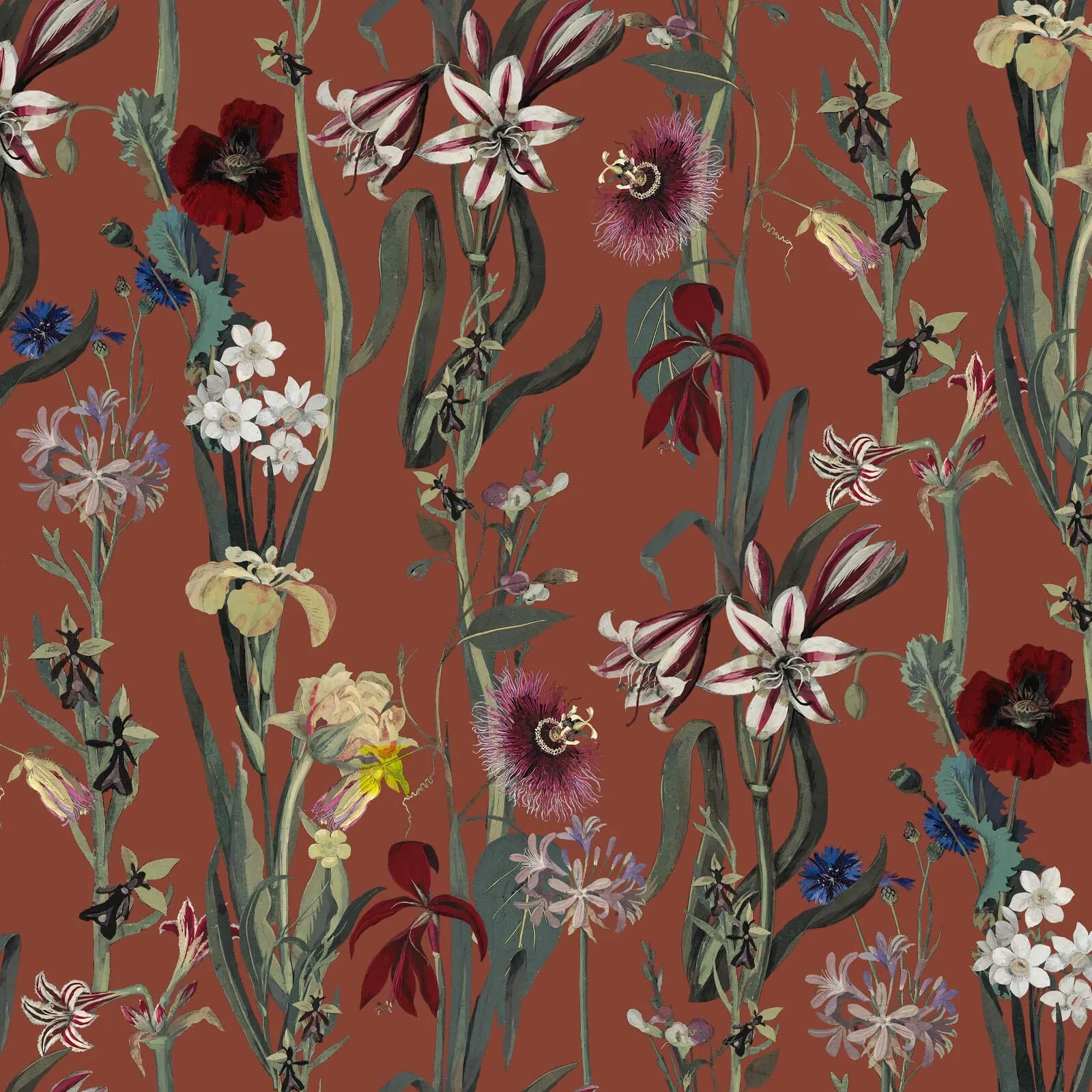 House of Hackney Flora Delanica wallpaper in Clay, blooms and foliage in clay