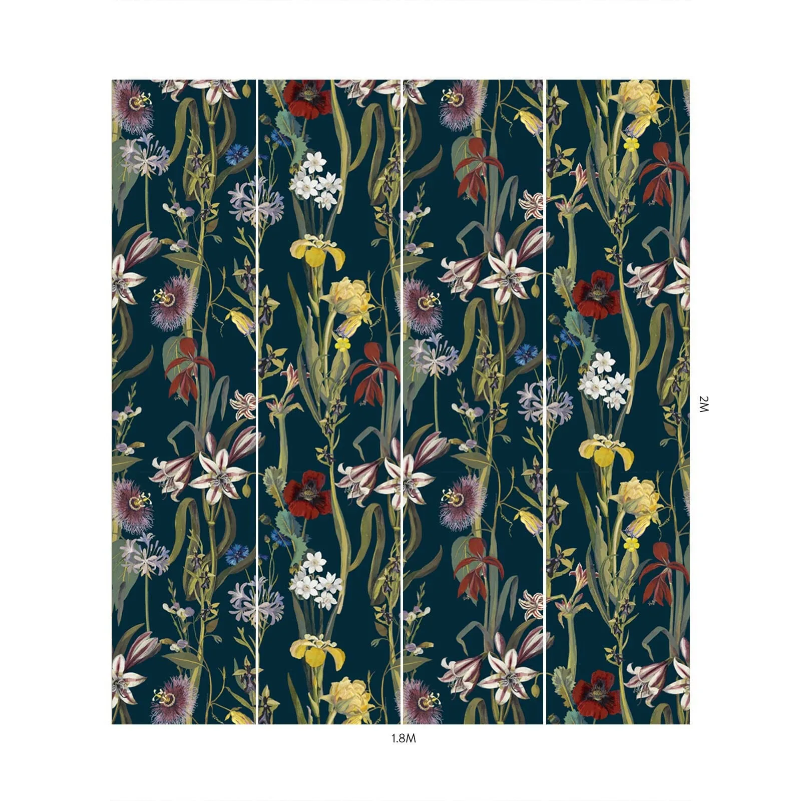House of Hackney Flora Delanica wallpaper in Midnight, blooms and foliage in midnight