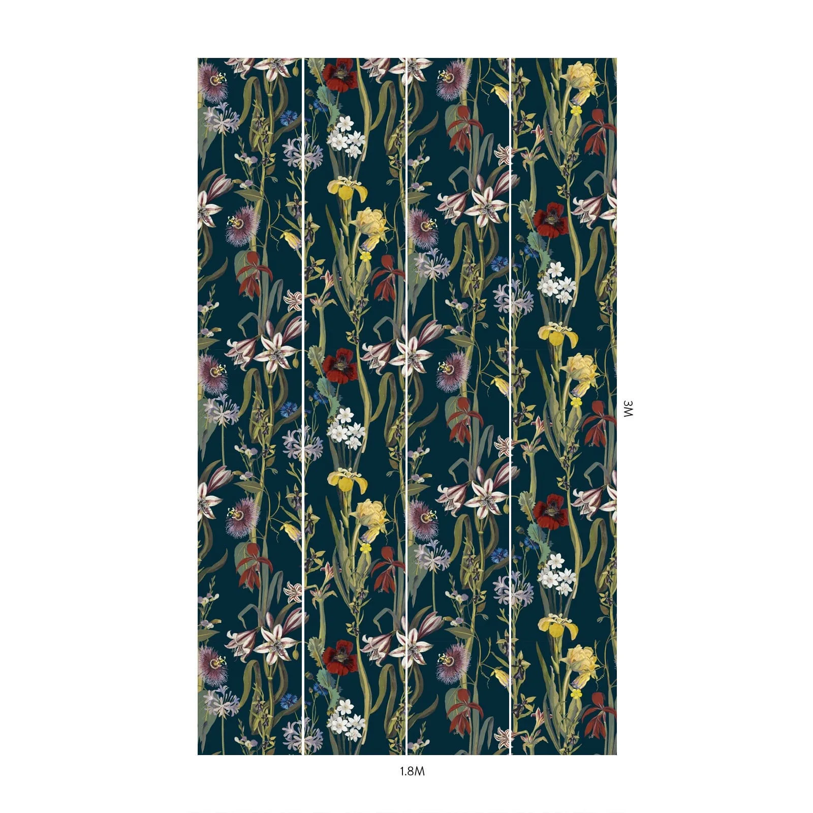 House of Hackney Flora Delanica wallpaper in Midnight, blooms and foliage in midnight