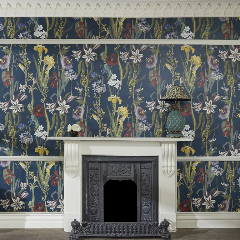 House of Hackney Flora Delanica wallpaper in Midnight, blooms and foliage in midnight