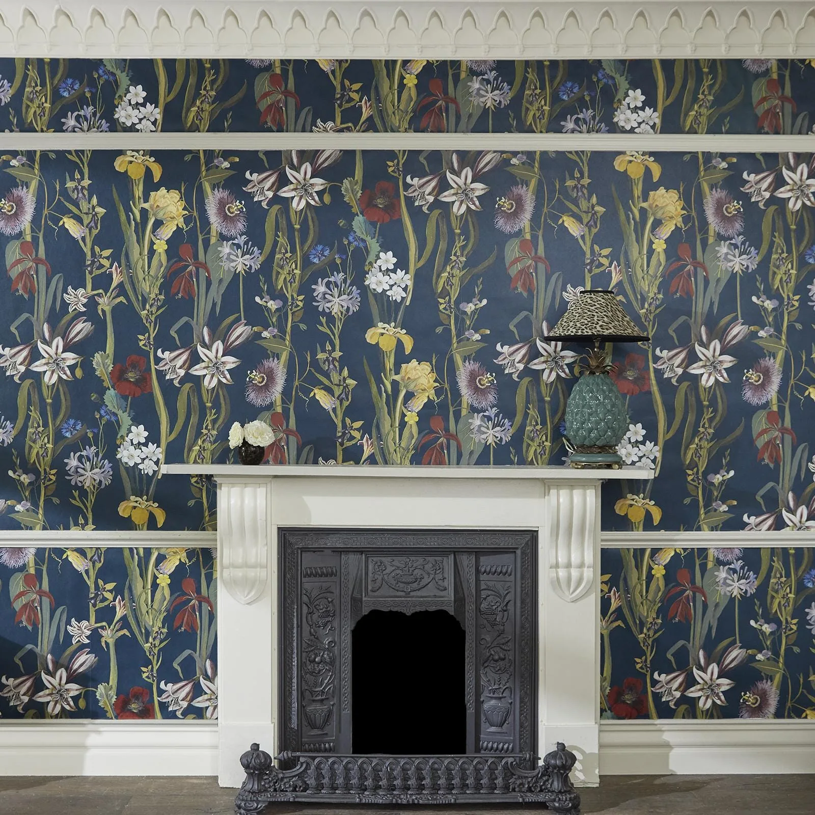 House of Hackney Flora Delanica wallpaper in Midnight, blooms and foliage in midnight