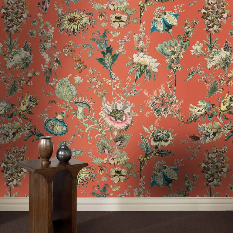 House of Hackney Flora Fantasia wallpaper in Amber, blooms and foliage in amber