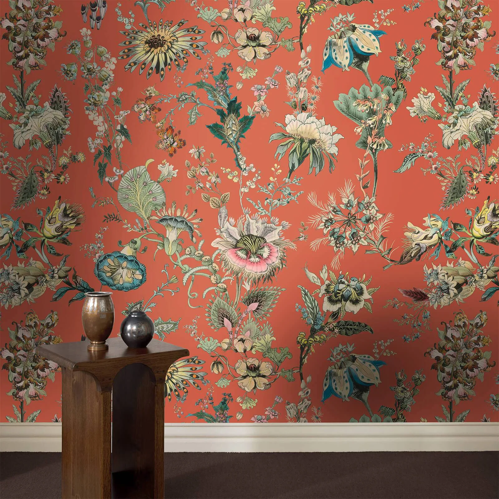 House of Hackney Flora Fantasia wallpaper in Amber, blooms and foliage in amber