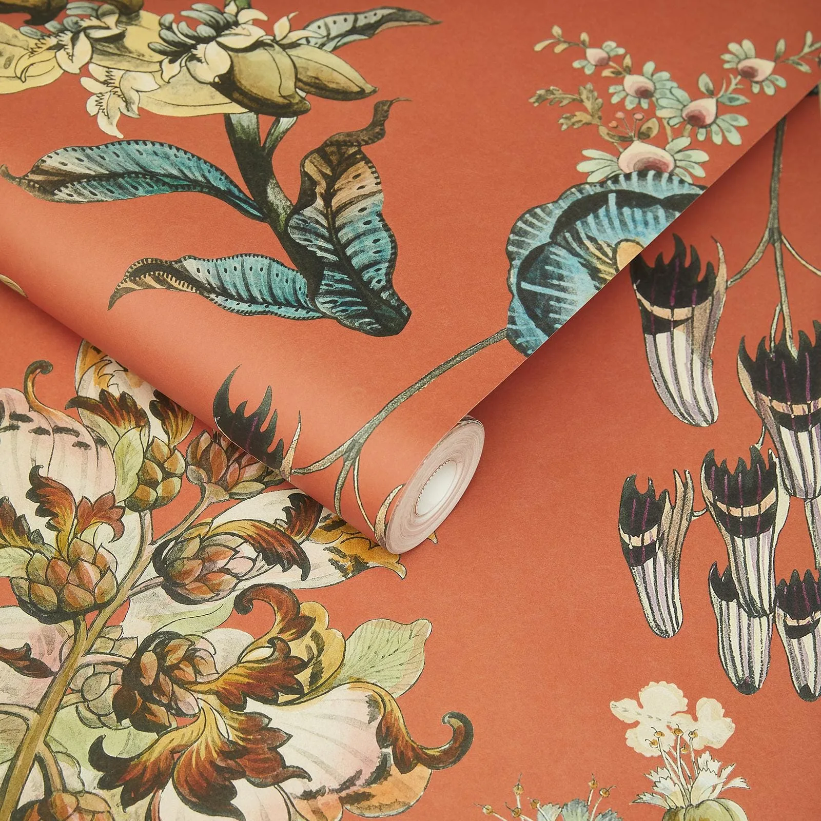House of Hackney Flora Fantasia wallpaper in Amber, blooms and foliage in amber