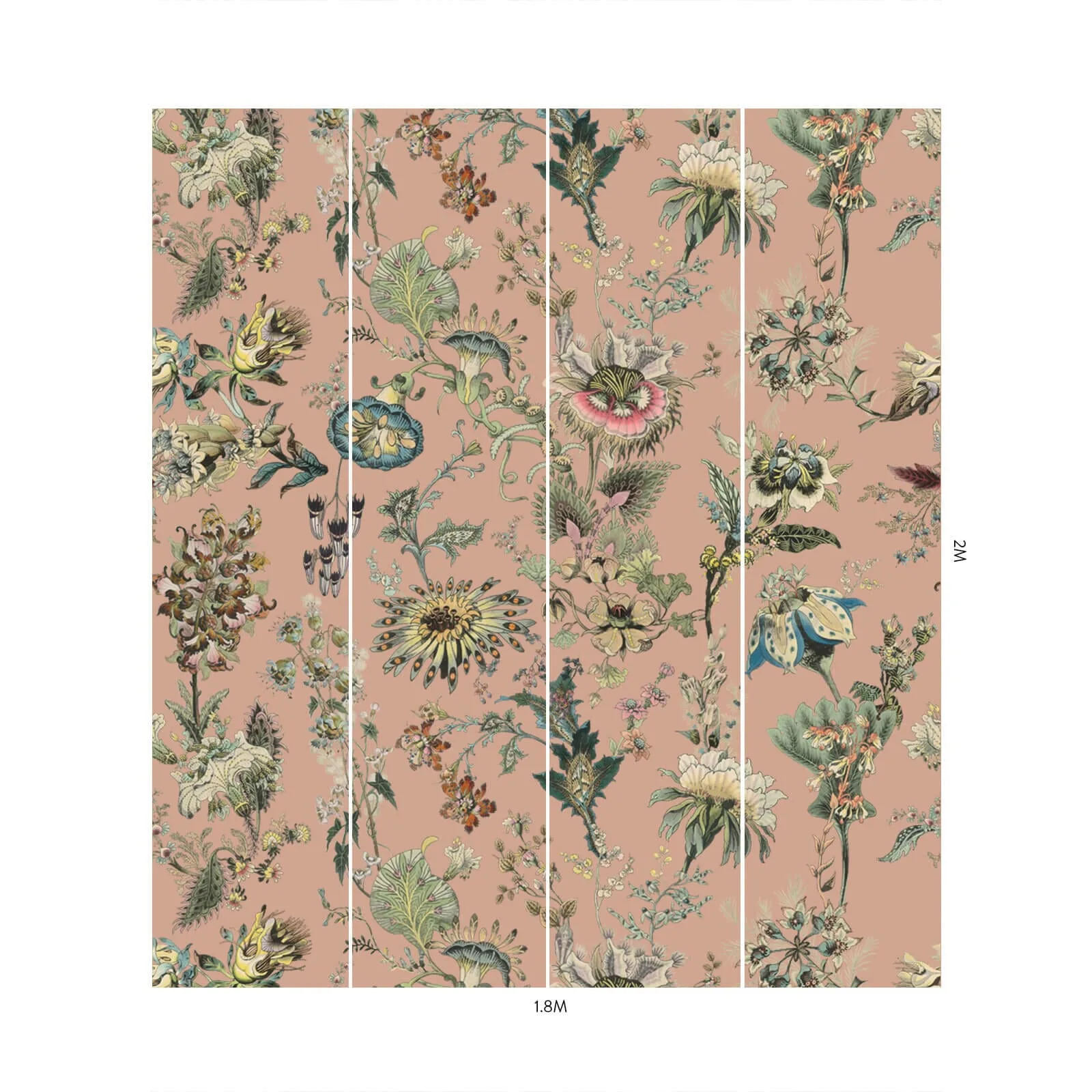House of Hackney Flora Fantasia wallpaper in Bisque Pink, blooms and foliage in pink
