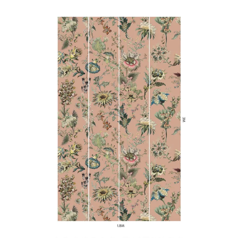 House of Hackney Flora Fantasia wallpaper in Bisque Pink, blooms and foliage in pink